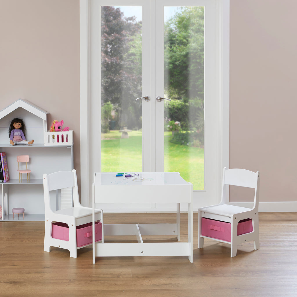      TF5412-W-white-table-and-2-chairs-with-pink-bins-lifestyle-wipe-board-2
