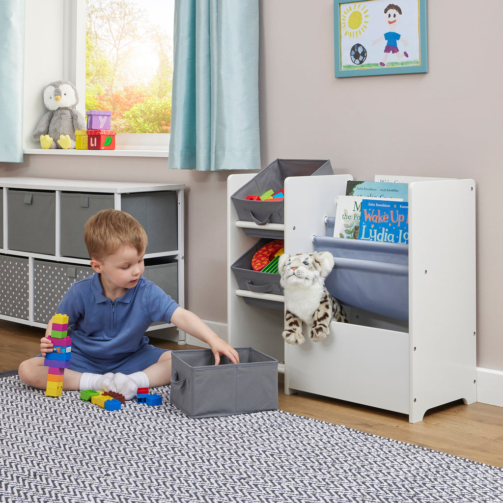 TFLH2001-white-book-display-unit-with-3-fabric-storage-boxes-lifestyle-boy-2
