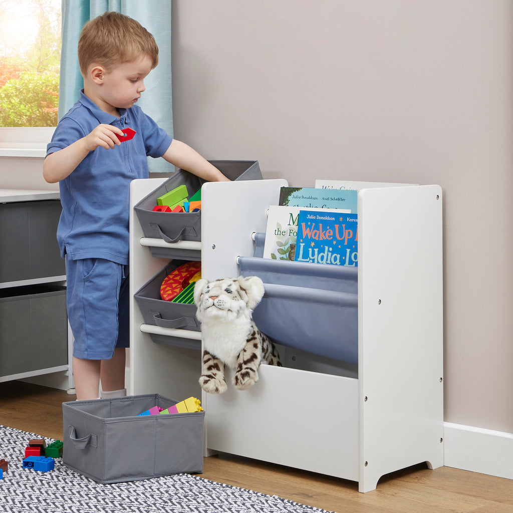 TFLH2001-white-book-display-unit-with-3-fabric-storage-boxes-lifestyle-boy-5
