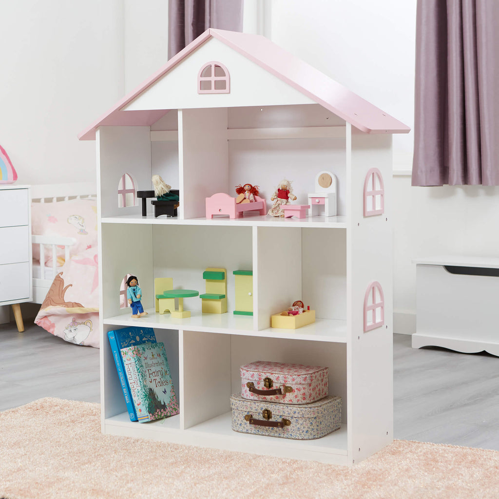 LHT10101-white-dolls-house-bookcase-with-pink-roof-lifestyle-2