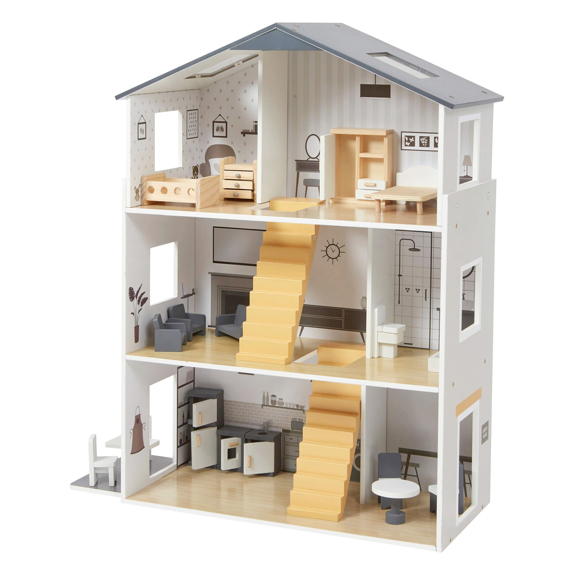 Open wooden best sale dolls house